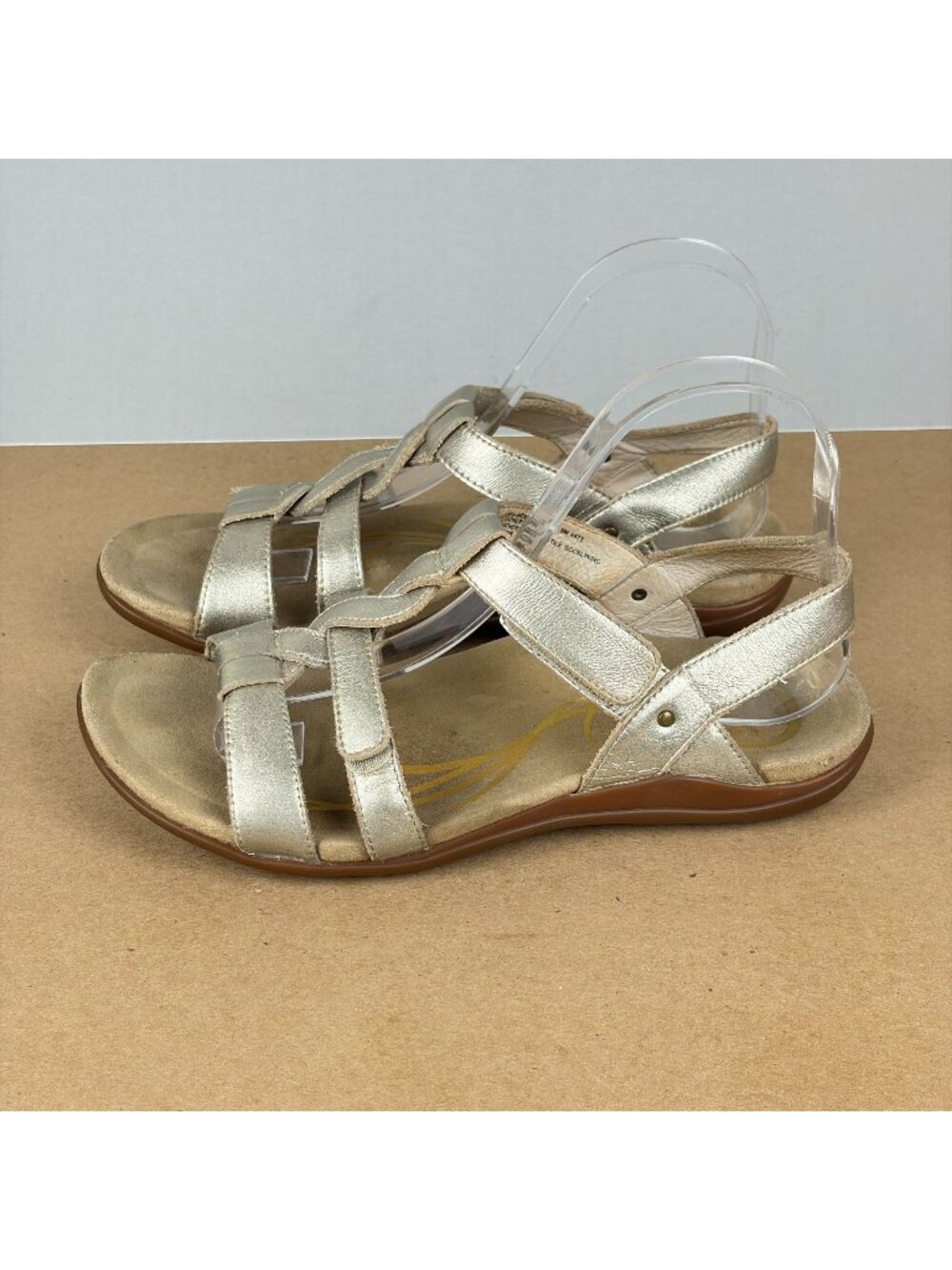 Abeo Bea Braid Metallic Leather Sandals Womens 7.5 Gold Leather Ankle Strap